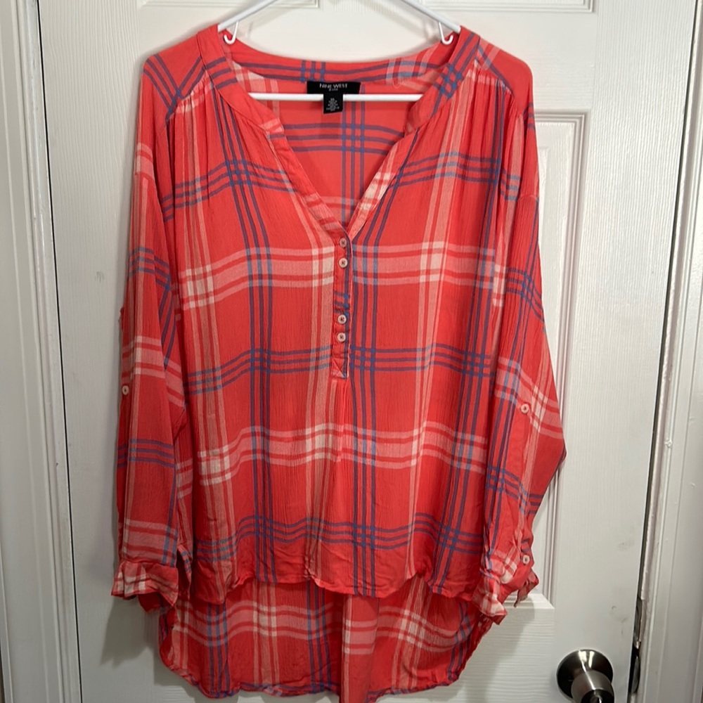 Red blouses with blue and white lines